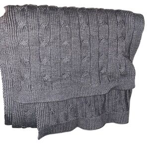 Brooks Brothers 346 Scarf 100% Wool Unisex Mens Womens Cable Knit Preppy Gray